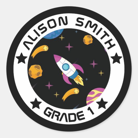 キッズパーソナライズされた銀河系旅行 ラウンドシール (正面)