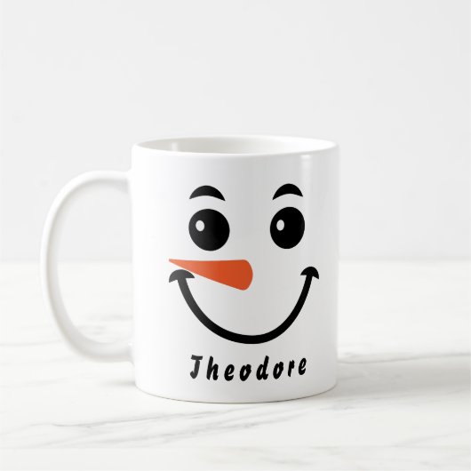 キッズパーソナライズされた雪だるま顔 コーヒーマグカップ (左)