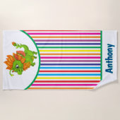 キッズパーソナライズよくはしゃぐグリーンドラゴンビーチタオル ビーチタオル (正面)