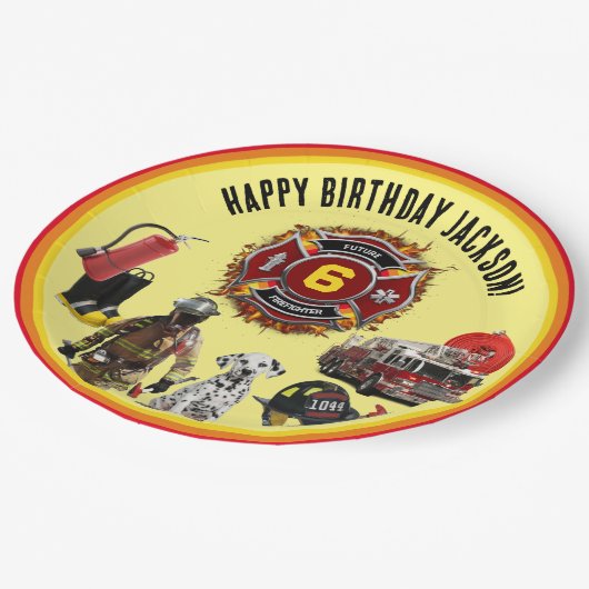 キッズパーソナライズ年齢と名前の消防士誕生日 ペーパープレート (アングル)