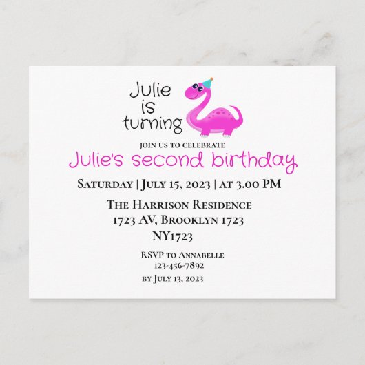 キッズパーティーの招待状に恐竜の絵を ポストカード (正面)