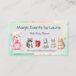 キッズパーティープランナーパステルテディベアQRコードロゴ 名刺