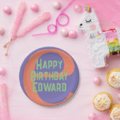 キッズパーティープレートハッピーバースデーパープルコーラルミント ペーパープレート (パーティー)