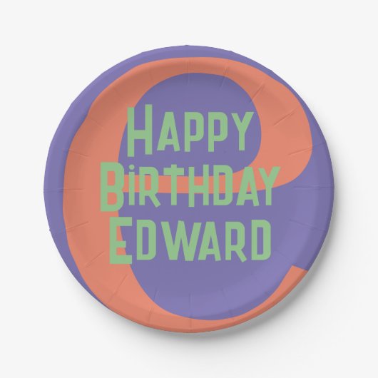 キッズパーティープレートハッピーバースデーパープルコーラルミント ペーパープレート (正面)