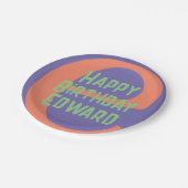 キッズパーティープレートハッピーバースデーパープルコーラルミント ペーパープレート (アングル)