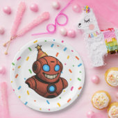 キッズパーティープレート – かわいい赤いロボットとパーティー帽子 ペーパープレート (パーティー)