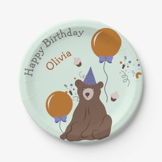 キッズパーティーベア誕生日 ペーパープレート (正面)