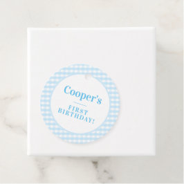 キッズパーティーヴィンテージギンガムパターンボーイブルーナプキン フェイバータグ