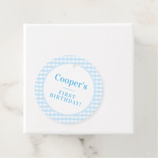 キッズパーティーヴィンテージギンガムパターンボーイブルーナプキン フェイバータグ (インサイチュ)