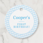 キッズパーティーヴィンテージギンガムパターンボーイブルーナプキン フェイバータグ (正面)