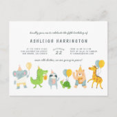 キッズパーティー動物バースデーパーティ招待状 インビテーションポストカード (正面)