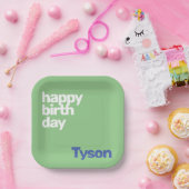 キッズパーティー紙プレートハッピーバースデーグリーン ペーパープレート (パーティー)