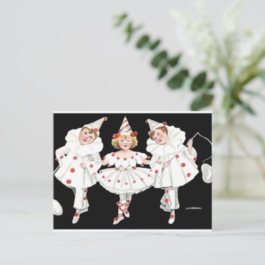 キッズパーティー衣装ピエロピエロットボーイガール インビテーションポストカード (スタンド正面)