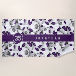 キッズパープルグレーサッカーボールのチームスポーツギフト ビーチタオル