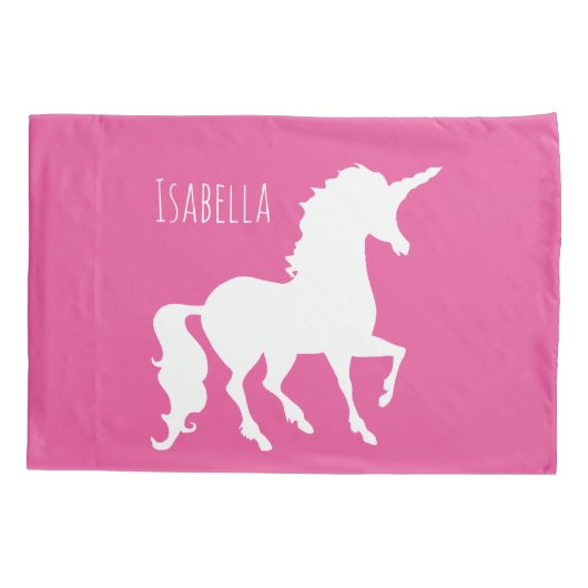キッズパープルパーソナライズされたピンクユニコーンシルエット 枕カバー (裏面)