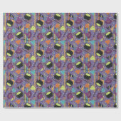 キッズパープルレトロウィッチーハロウィーン誕生日 ラッピングペーパー (フラット)
