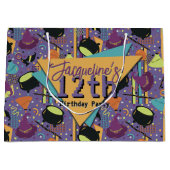 キッズパープルレトロウィッチーハロウィーン誕生日 ラージペーパーバッグ (正面)