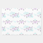 キッズパープル航空飛んでいる誕生日 ラッピングペーパーシート (正面2)