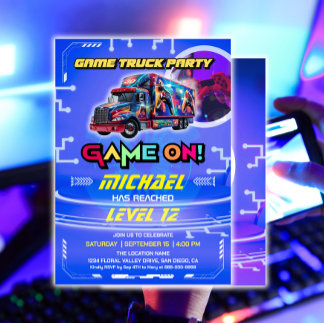 キッズビデオゲームトラック誕生日パーティー 招待状