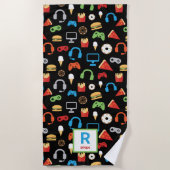 キッズビデパーソナライズされたオゲームパターンゲーマースナック ビーチタオル (正面)