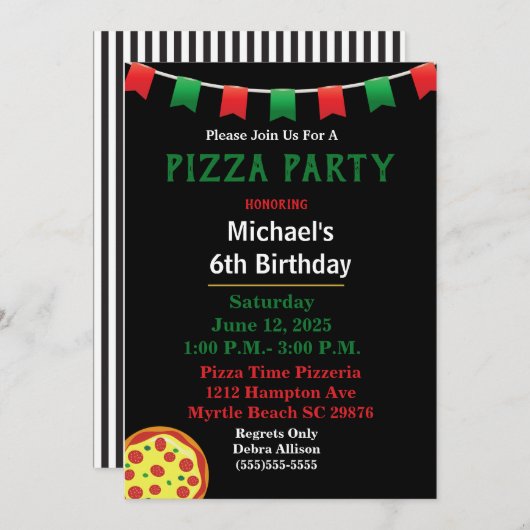 キッズピザバースデーパーティー 招待状 (正面/裏面)