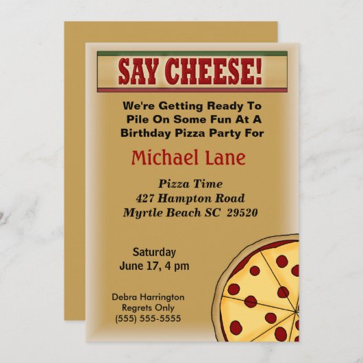 キッズピザ誕生日招待状 招待状 (正面/裏面)