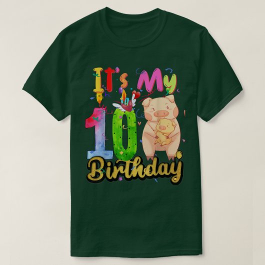 キッズピッグ10誕生日10歳ピッグ誕生日37 Tシャツ (デザイン正面)