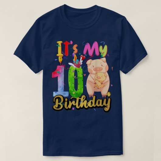 キッズピッグ10誕生日10歳ピッグ誕生日 Tシャツ (デザイン正面)