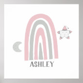 キッズピモダンンク&グレーレインボーパーソナライズされた ポスター (正面)