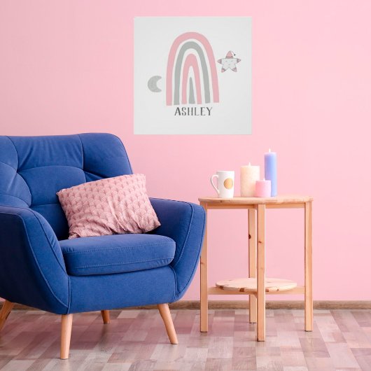 キッズピモダンンク&グレーレインボーパーソナライズされた ポスター