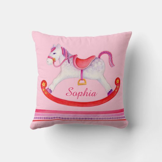 キッズピローという名のロッキングホースの水色ピンク クッション (裏面)