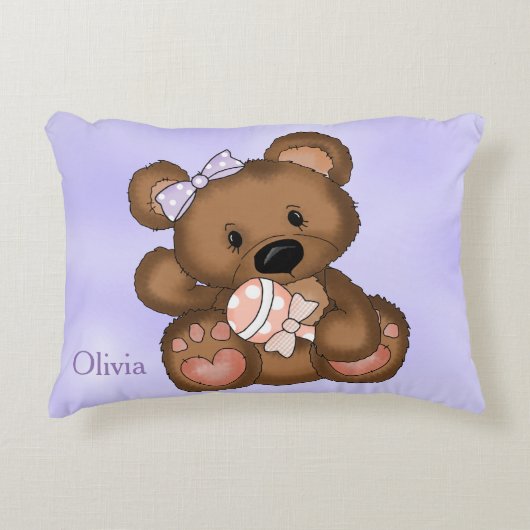 キッズピローパーソナライズされたテディベアラトル アクセントクッション (正面)