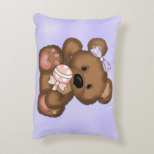 キッズピローパーソナライズされたテディベアラトル アクセントクッション (裏面(縦))
