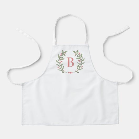 キッズピンクとグリーンのフローラモノグラム エプロン (正面)