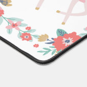 キッズピンクのユニコーンと花と名前をカスタムする デスクマット (コーナー)