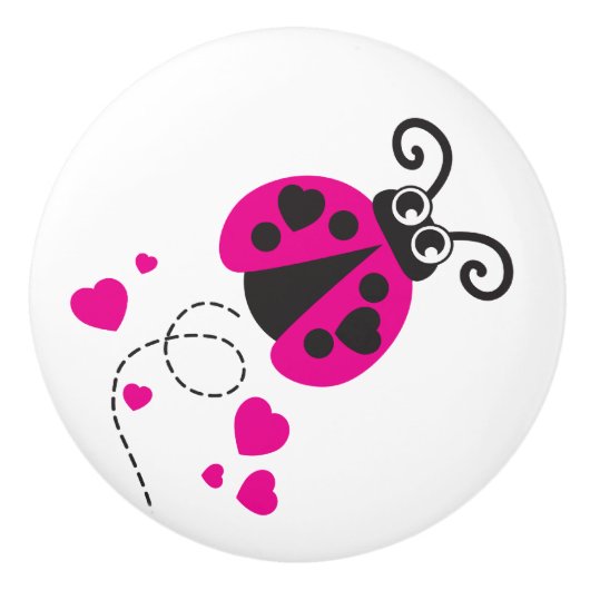 キッズピンクのレディバグのレディバード虫のグラフィックドアノブ セラミックノブ (正面)