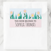 キッズピンクガーリーの花と名前蔵書票 長方形シール (バッグ)