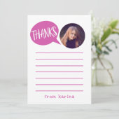 キッズピンクサンキューカードとカスタム写真 サンキューカード (スタンド正面)