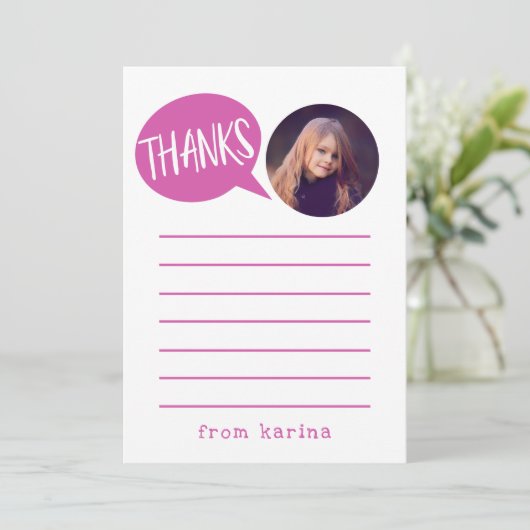 キッズピンクサンキューカードとカスタム写真 サンキューカード (スタンド正面)