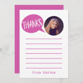 キッズピンクサンキューカードとカスタム写真 サンキューカード (正面/裏面)
