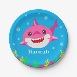 キッズピンクシャークパーソナライズされた誕生日 ペーパープレート