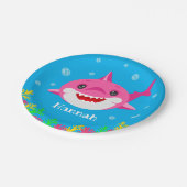 キッズピンクシャークパーソナライズされた誕生日 ペーパープレート (アングル)