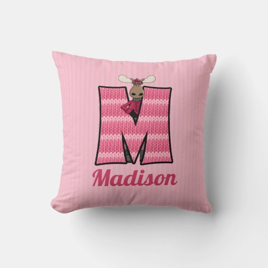 キッズピンクニットプリントムースモノグラムレターM クッション (正面)