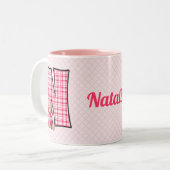 キッズピンクベアーモノグラム文字N名前 ツートーンマグカップ (正面左)