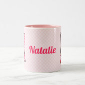 キッズピンクベアーモノグラム文字N名前 ツートーンマグカップ (中央)