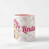 キッズピンクリオンモノグラム文字Lと名前 ツートーンマグカップ (中央)