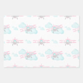 キッズピンク航空飛んでいる誕生日 ラッピングペーパーシート (正面)