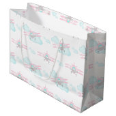 キッズピンク航空飛んでいる誕生日 ラージペーパーバッグ (正面アングル)