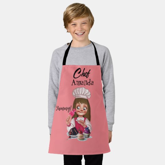 キッズピンク エプロン (着用した状態)