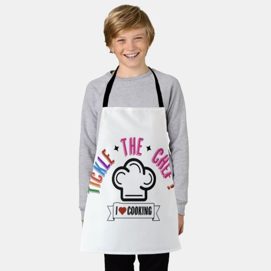 キッズピンク「シェフをくすぐる」フードトラックスタイル エプロン (着用した状態)